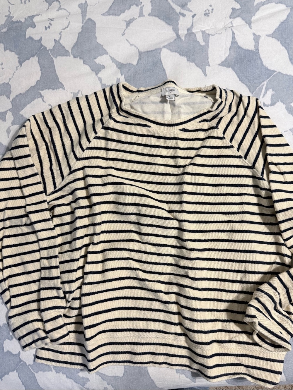 J.Crew Cream and Navy Striped Crewneck Sweatshirt